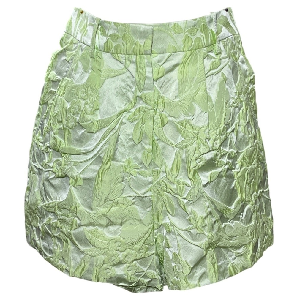 Amanda Uprichard High Rise Jacquard Shorts Green Floral Textured S
